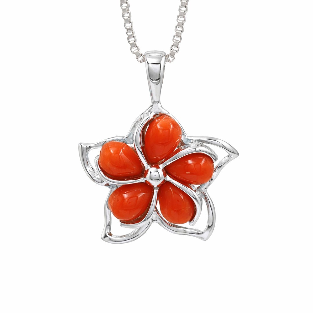 Coral Pendant Necklace 925 Sterling Silver Floral Jewelry Gift for Her