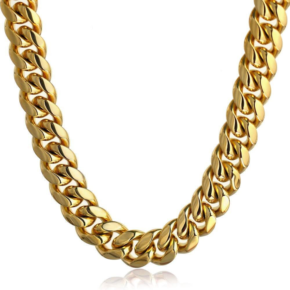 Miami Cuban Link Bracelet Chain Set 18k Gold Plated Stainless Steel 4mm-14mm