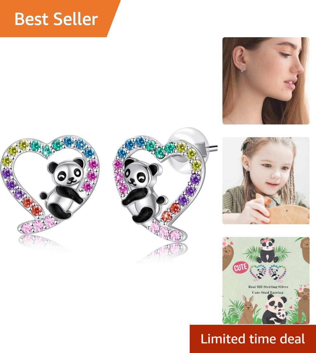 Adorable Hypoallergenic Panda Earrings – Sterling Silver & Cubic Zirconia for…