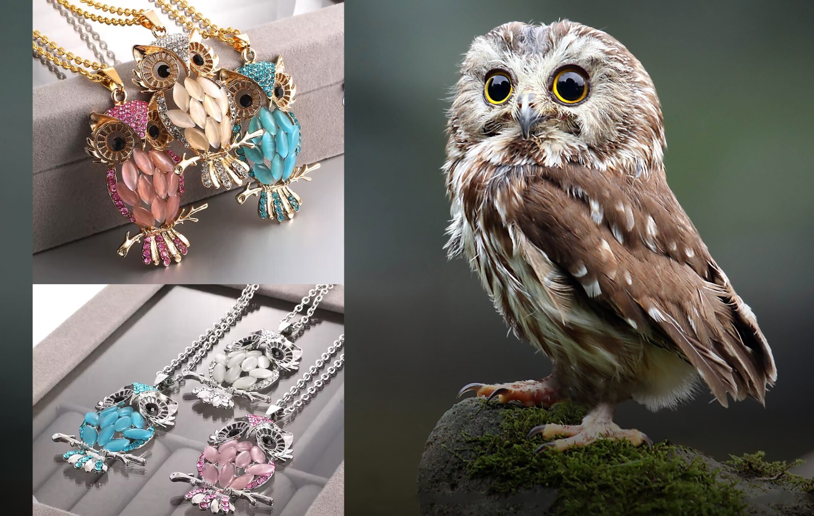 Owl Pendant w/Necklace Opal Lab Created/Plated Fashion Jewelry 28″ SELECT COLOR