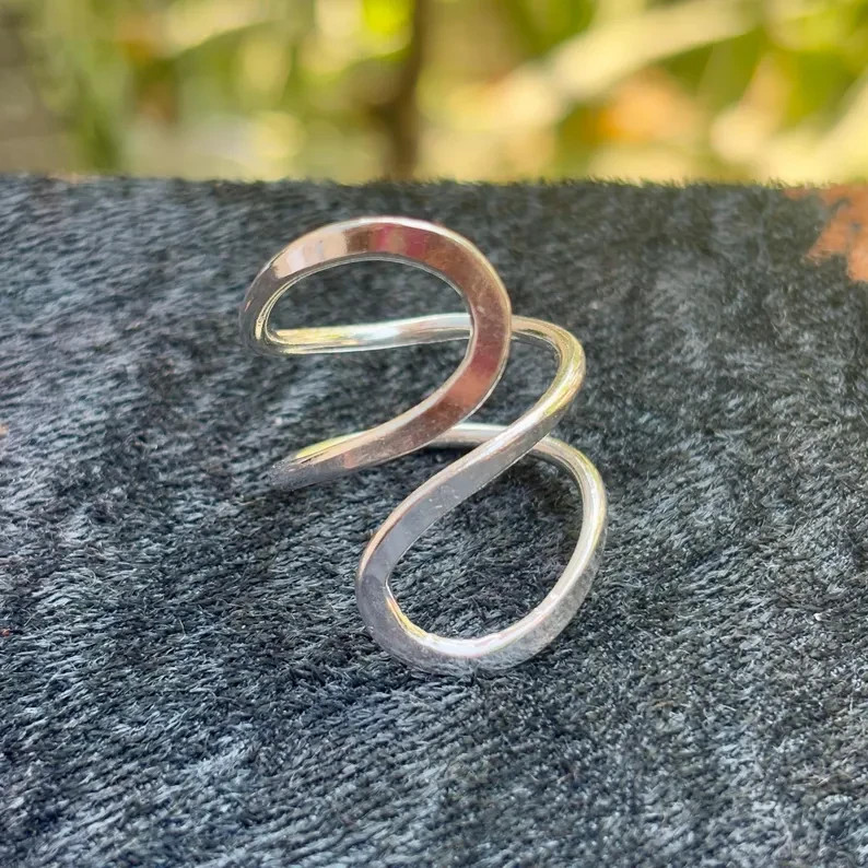 Minimalist Sterling Silver Swirl Ring | Adjustable Abstract Handmade Jewelry