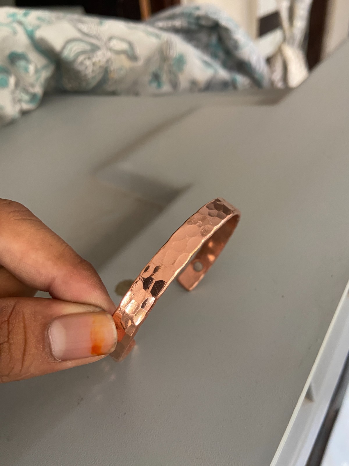 Solid Copper Hammered Cuff Bracelet Magnetic Open Bangle Adjustable Unisex