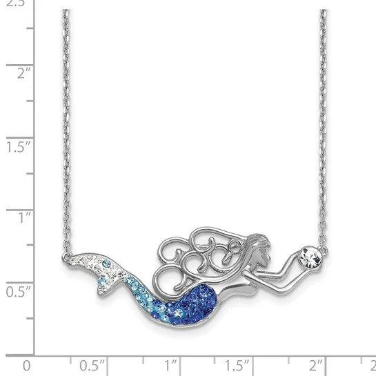 Sterling Silver Rhodium Plated Crystal Mermaid Necklace