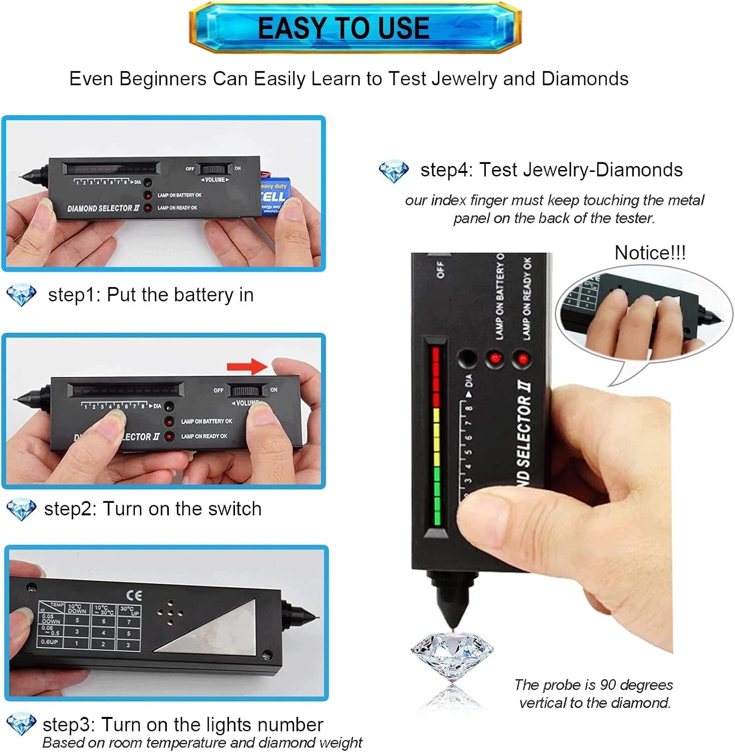Portable diamond tester selector with lighting new pearl stone detection kit