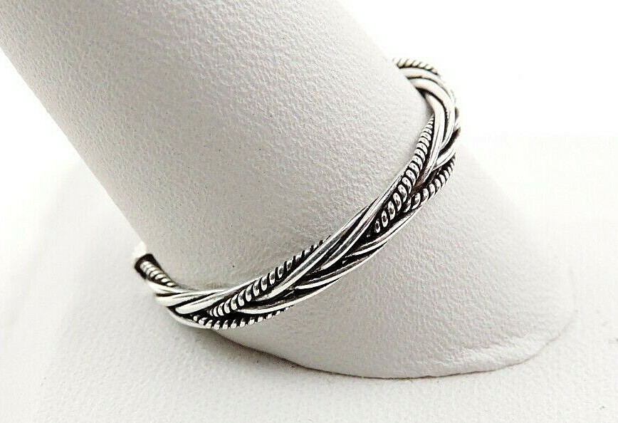 Sterling Silver Bali Textured And Smooth Weaved Band Ring 3 MM