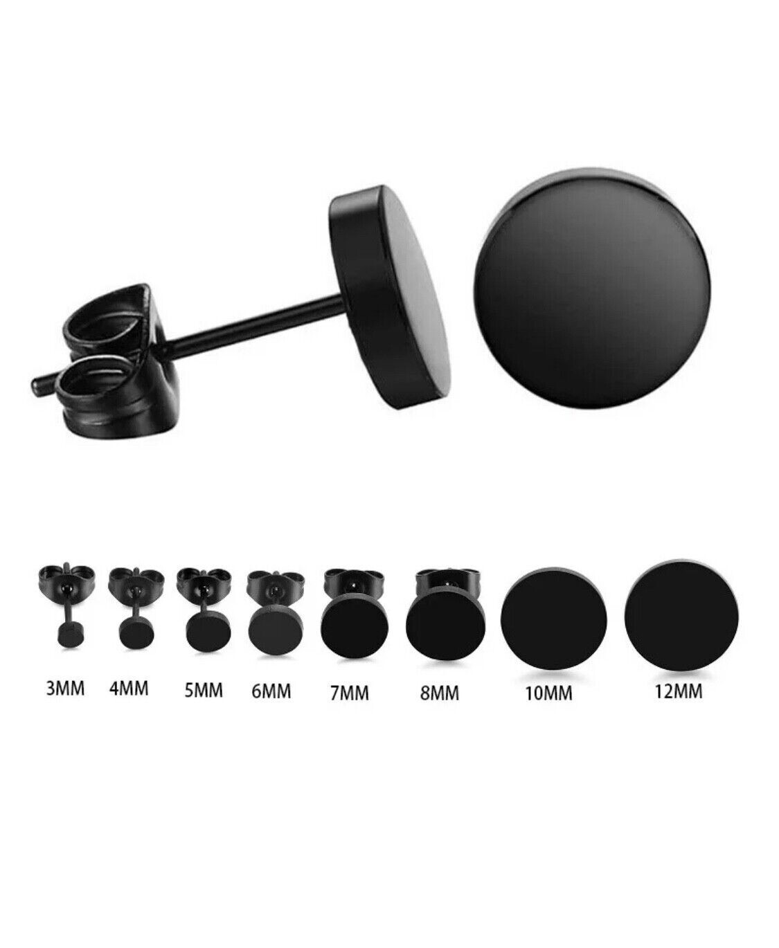 Black Stainless Steel Barbell Ear Studs Punk Rock Earrings 3-12mm mens women’s