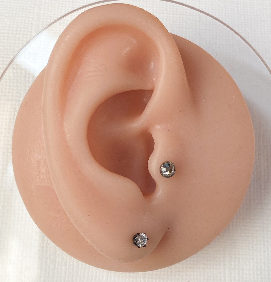PAIR Black Ion Plated Stud Earrings Prong Set Round Clear Gem 316L Steel