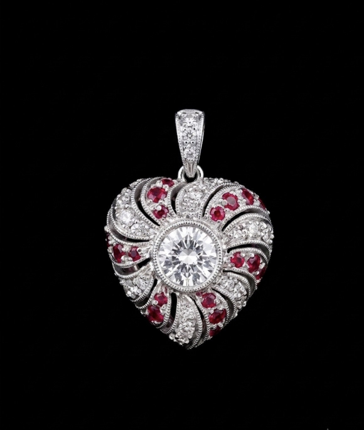 Platinum Heart Pendant 1.35 Diamond .63 Ruby