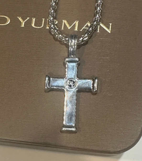 Silver 925 David Yurman Chevron Cross Necklace with Black Diamonds