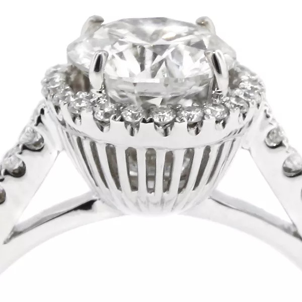 Side Stone Engagement Ring 14K Gold Halo Round 1.35 CT Lab-Grown Diamond F VS1