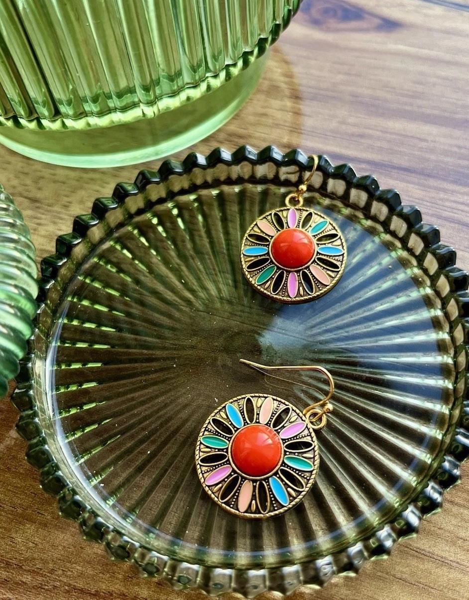 k_t_rose Gold plated multicolour Flower summer ladies Earrings free Gift Box