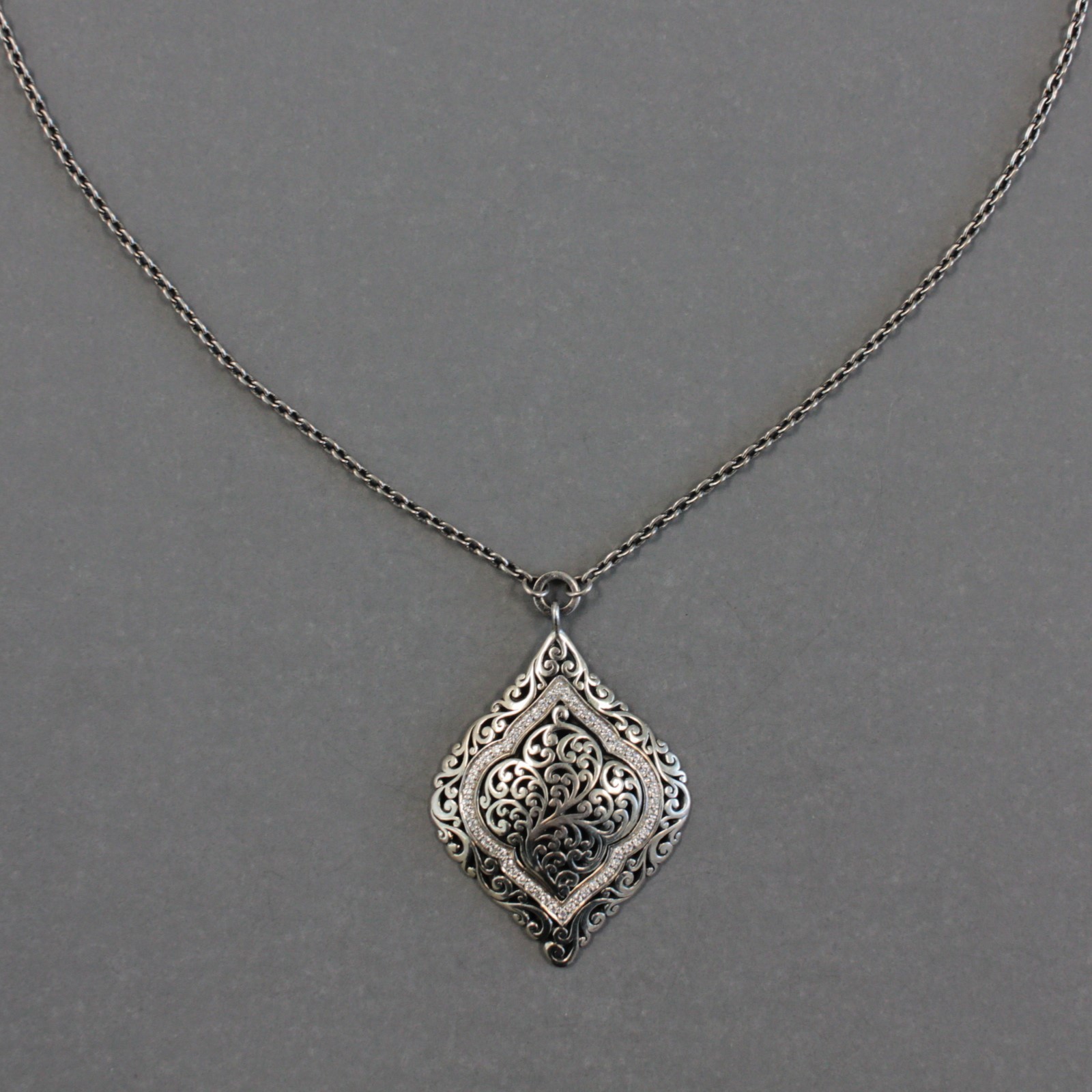 Lois Hill Sterling Silver & CZ Open Scroll 36mm Pendant Toggle Necklace 17.75″