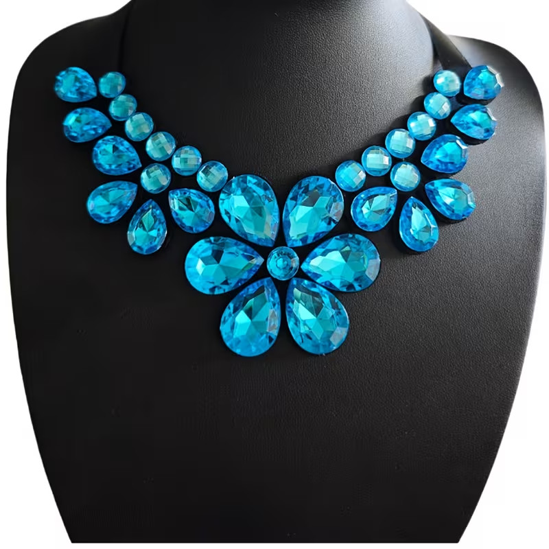 Blue acrylic flower statement necklace