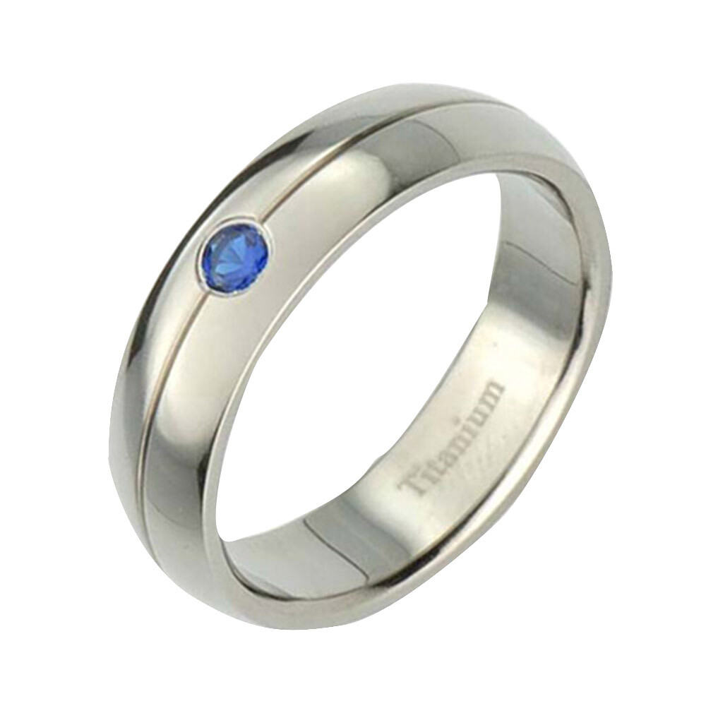 6mm Titanium Band Dome Top Lab-created Blue Sapphire Unisex Wedding Ring