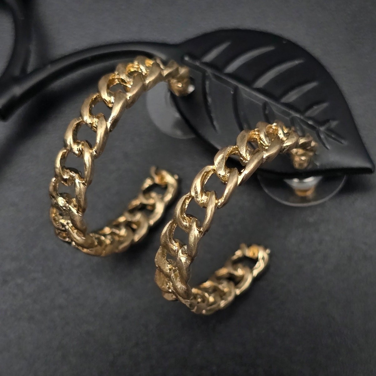 Gold Tone Cuban Link Chain Hoop Earrings NWT On Card