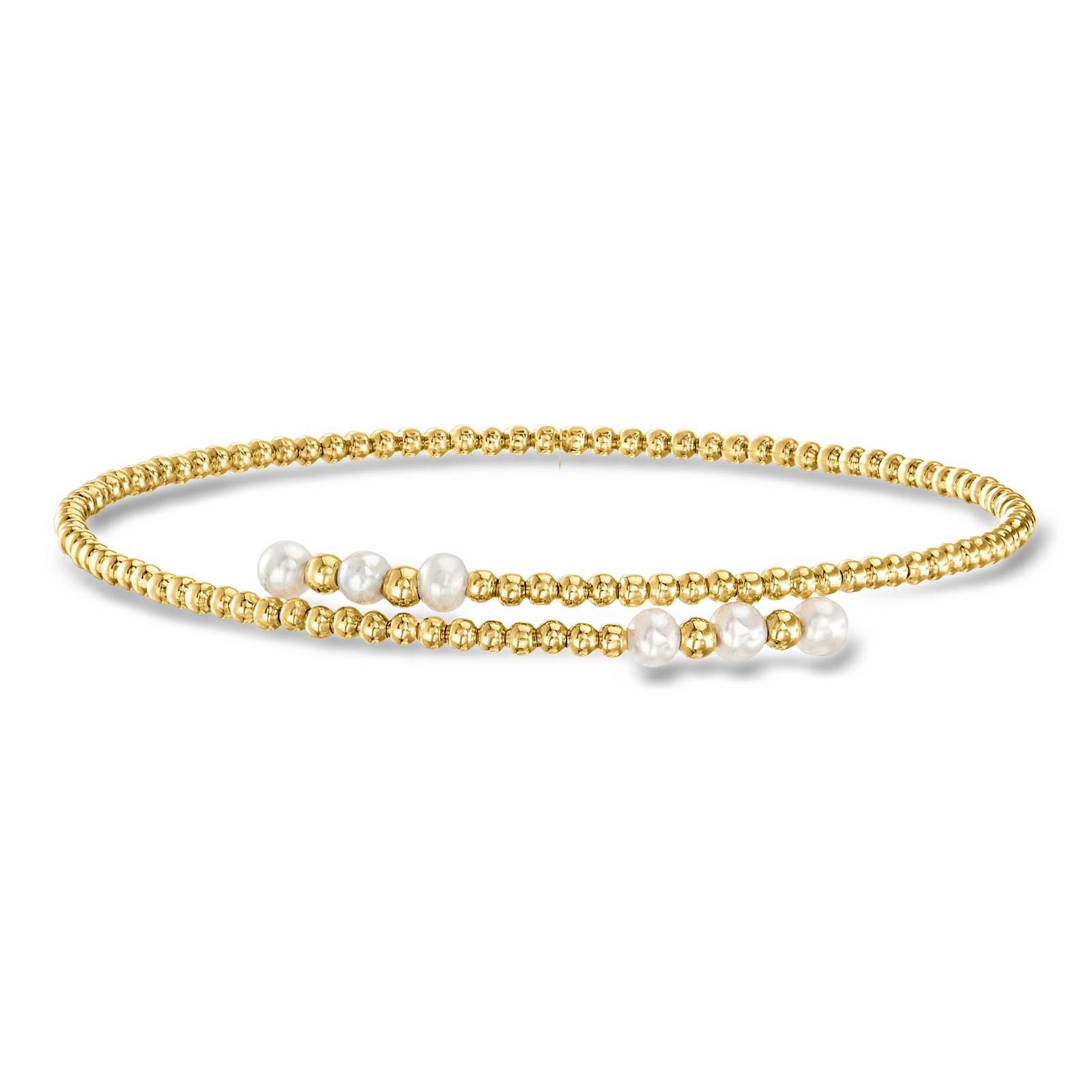 3-3.5mm Cultured Pearl Beaded Bypass Cuff Bracelet in 14kt Yellow Gold