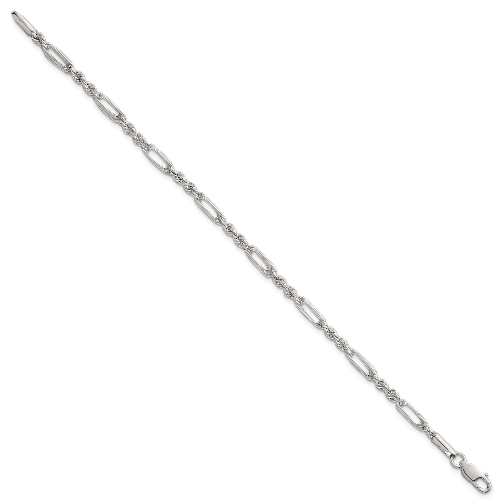 Sterling Silver Polished Figaro Rope Bracelet 4-8mm 7.5-8″