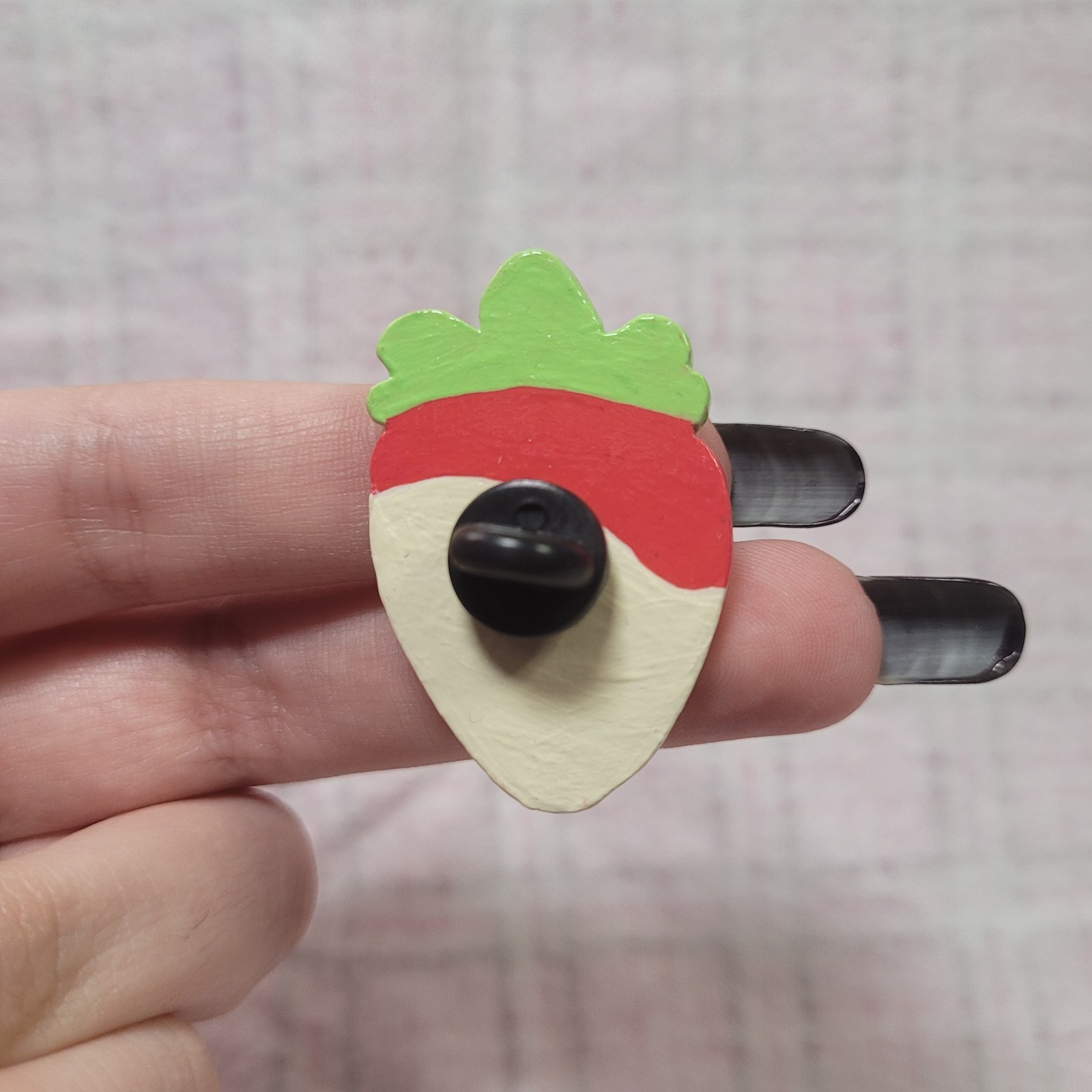 Handmade Art Polymer Clay Strawberry Pin Food Cute Handcrafted