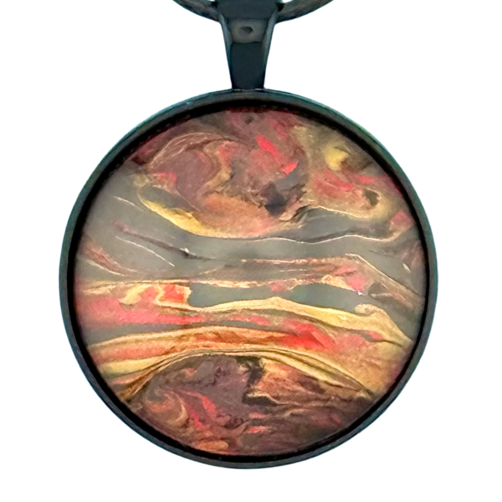 Pendant Necklace Handmade “Dark Side of the Moon” Black Bezel 30mm Black Cord