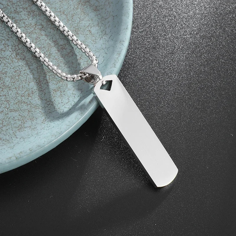 Stainless Steel Glossy Engravable Rectangular Pendant Necklace for Men Fashion S