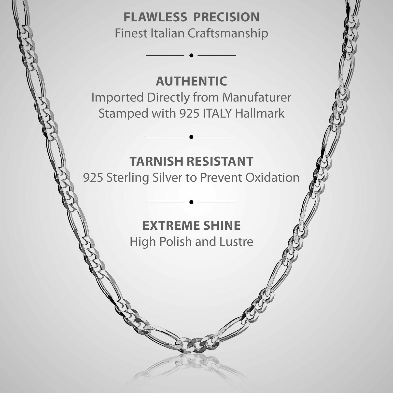 925 Sterling Silver 3MM Figaro Bracelet , Anklet And Necklace ALL SIZES 7″-30″