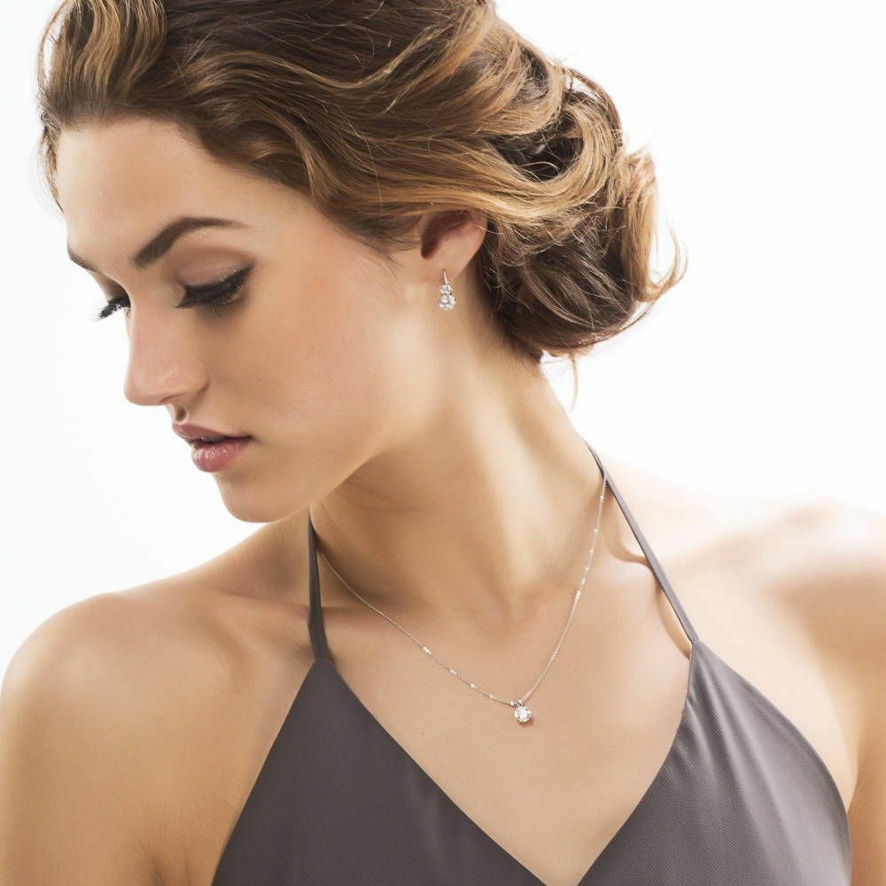 2Ct 925 Sterling Silver Round Cut Solitaire Cubic CZ Pendant Necklace 18”