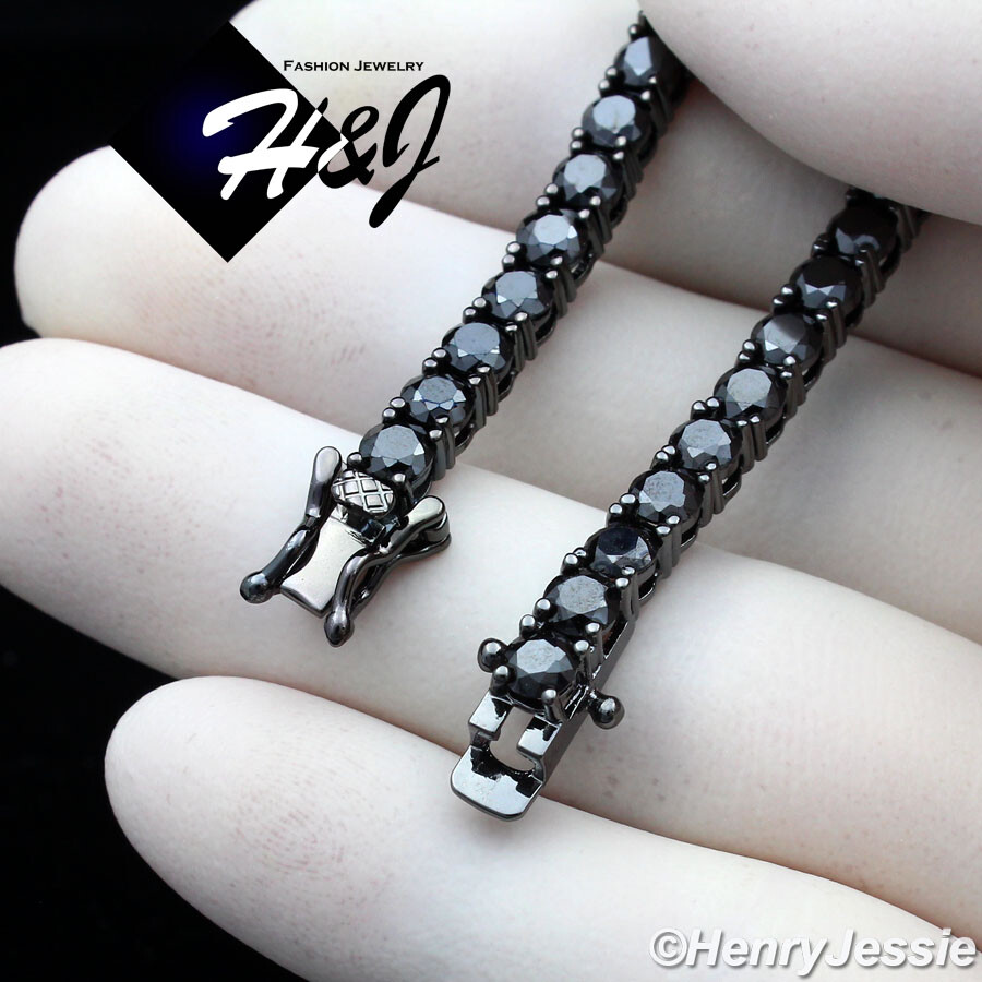 7″-8.5″MEN WOMEN ICY BLING CZ 4MM 1 ROW TENNIS 14K BLACK GOLD PLATED BRACELET*B2