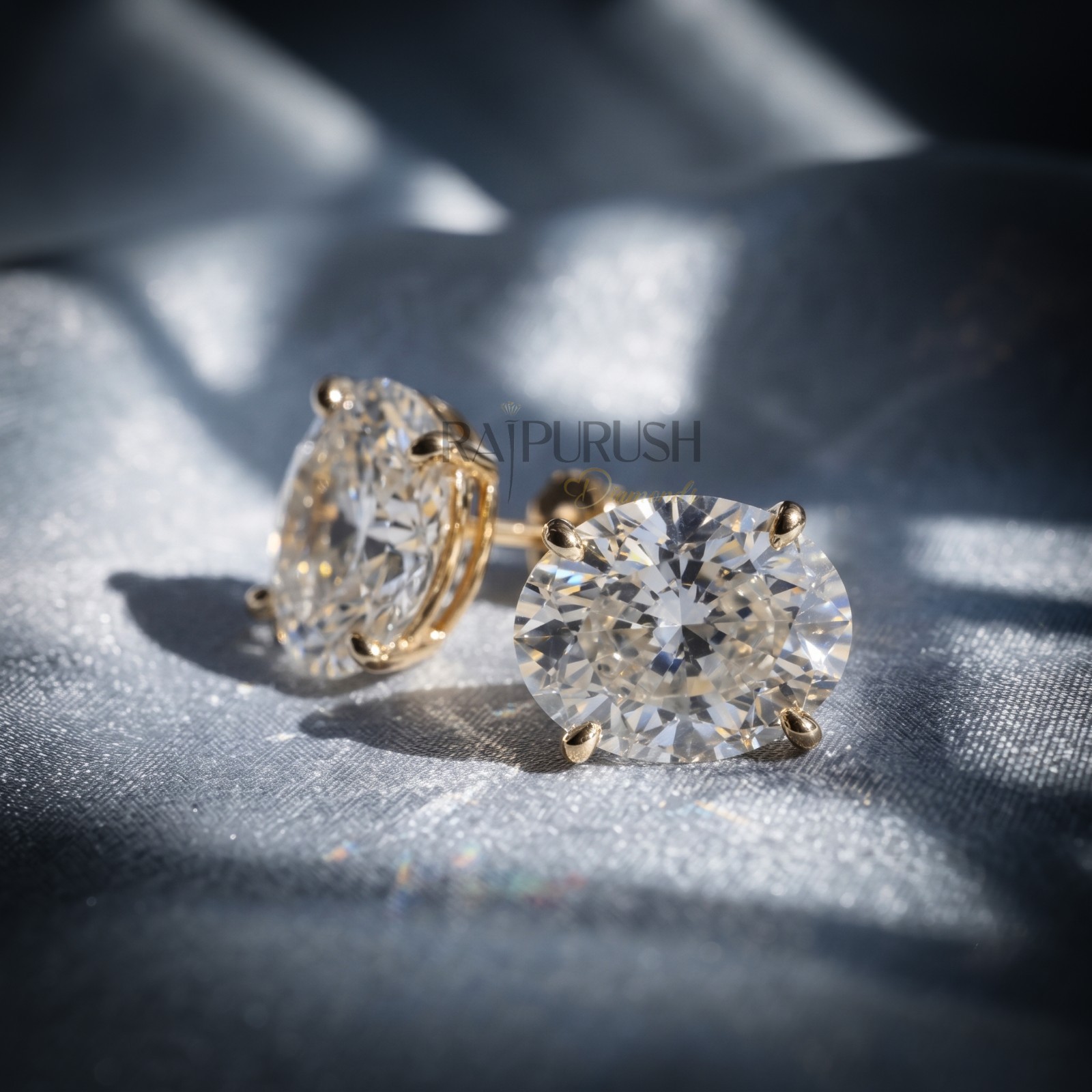 Oval Cut Moissanite Solitaire Stud Earrings 14K Gold Plated 925 Silver women