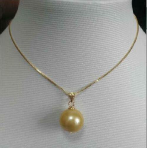 11-10mm round natural south seas gold pearl 14K pendant necklace