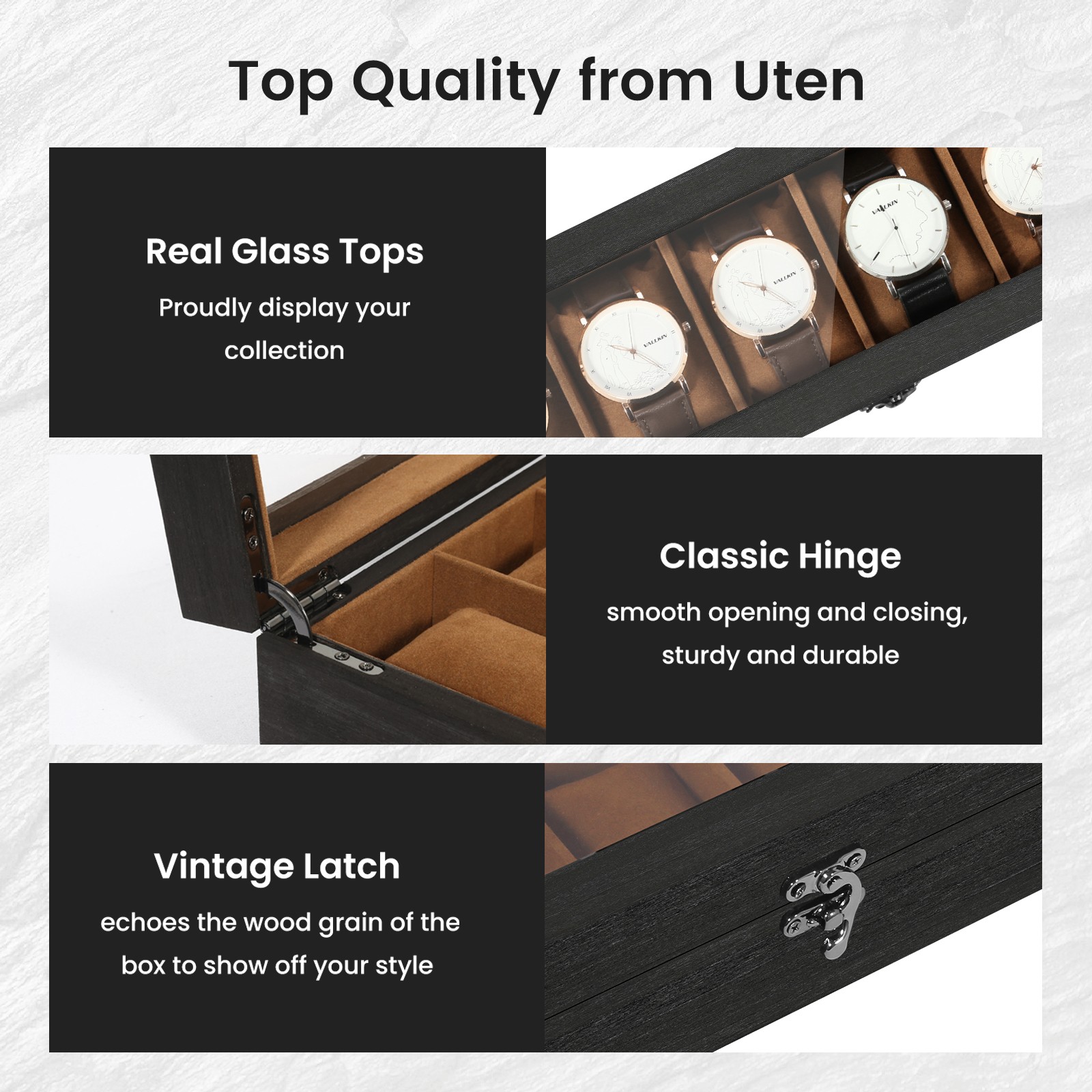 6 Slots Watch Box Solid Wood Watch Case with Clear Top Storage Display Case Gift