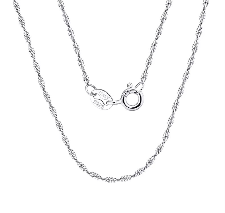 Solid 925 Sterling Silver Twisted Diamond Cut Snake Chain Singapore Necklace N7