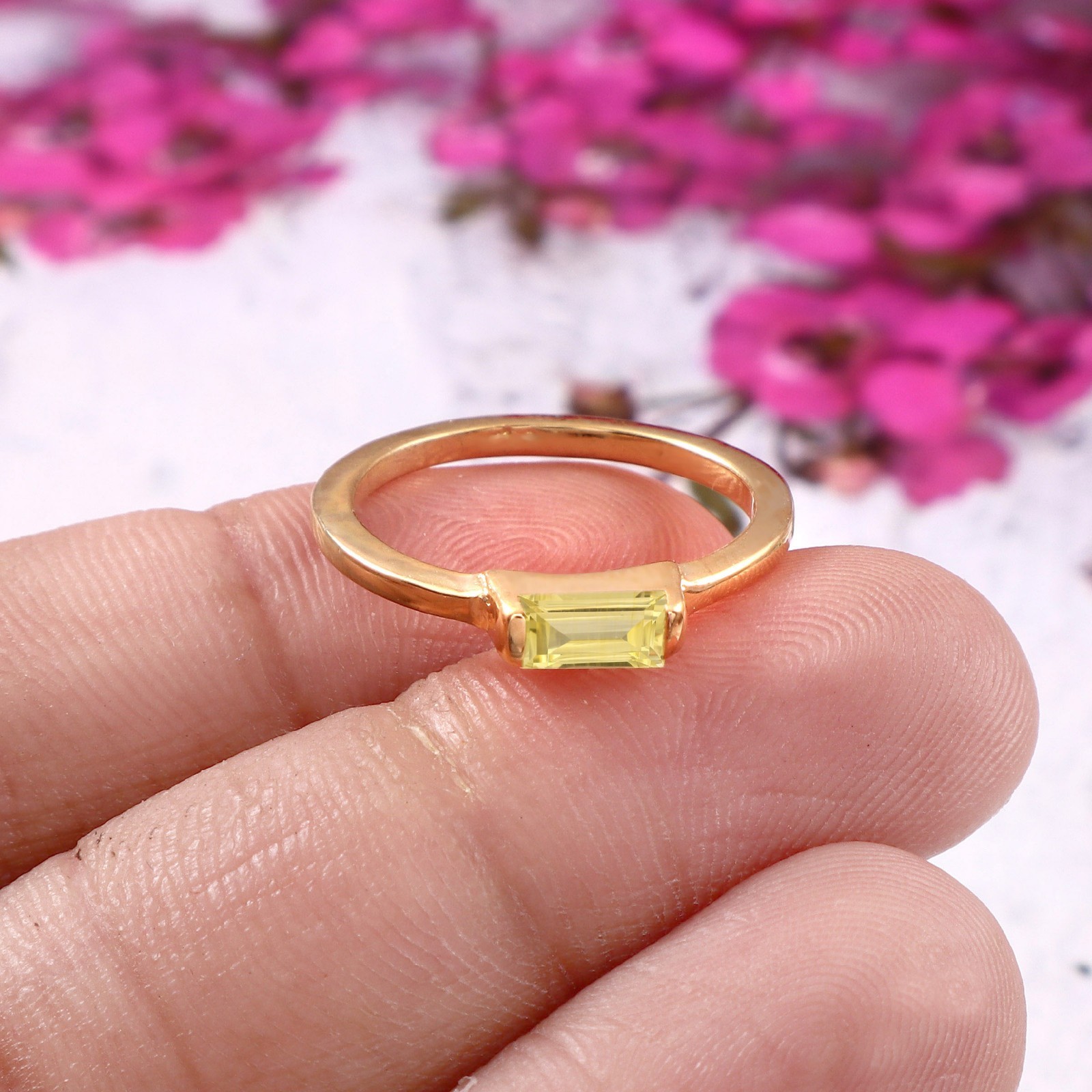 Ceylon Yellow Sapphire Ring Sapphire Baguette Ring Engagement Gemstone Ring