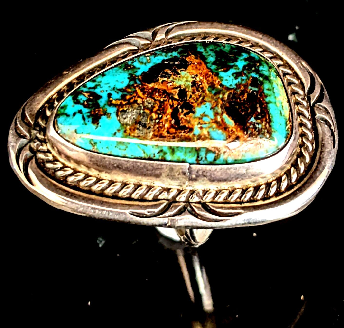Vintage Native American Turquoise Sterling Silver Ring S-9 25x15mm 12gr No Mark