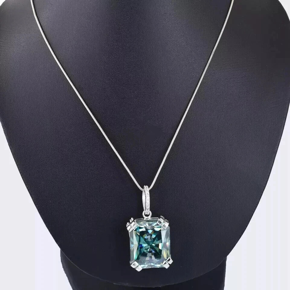 RARE 14.20 Ct Certified Blue Diamond Solitaire Pendant 925 Silver, Radiant Cut !