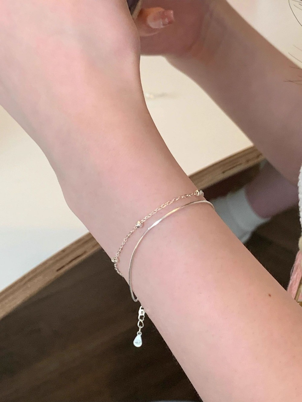 Stainless Steel Copper Double-layer Round Bead Snake Bone Chain Thin Bracelet