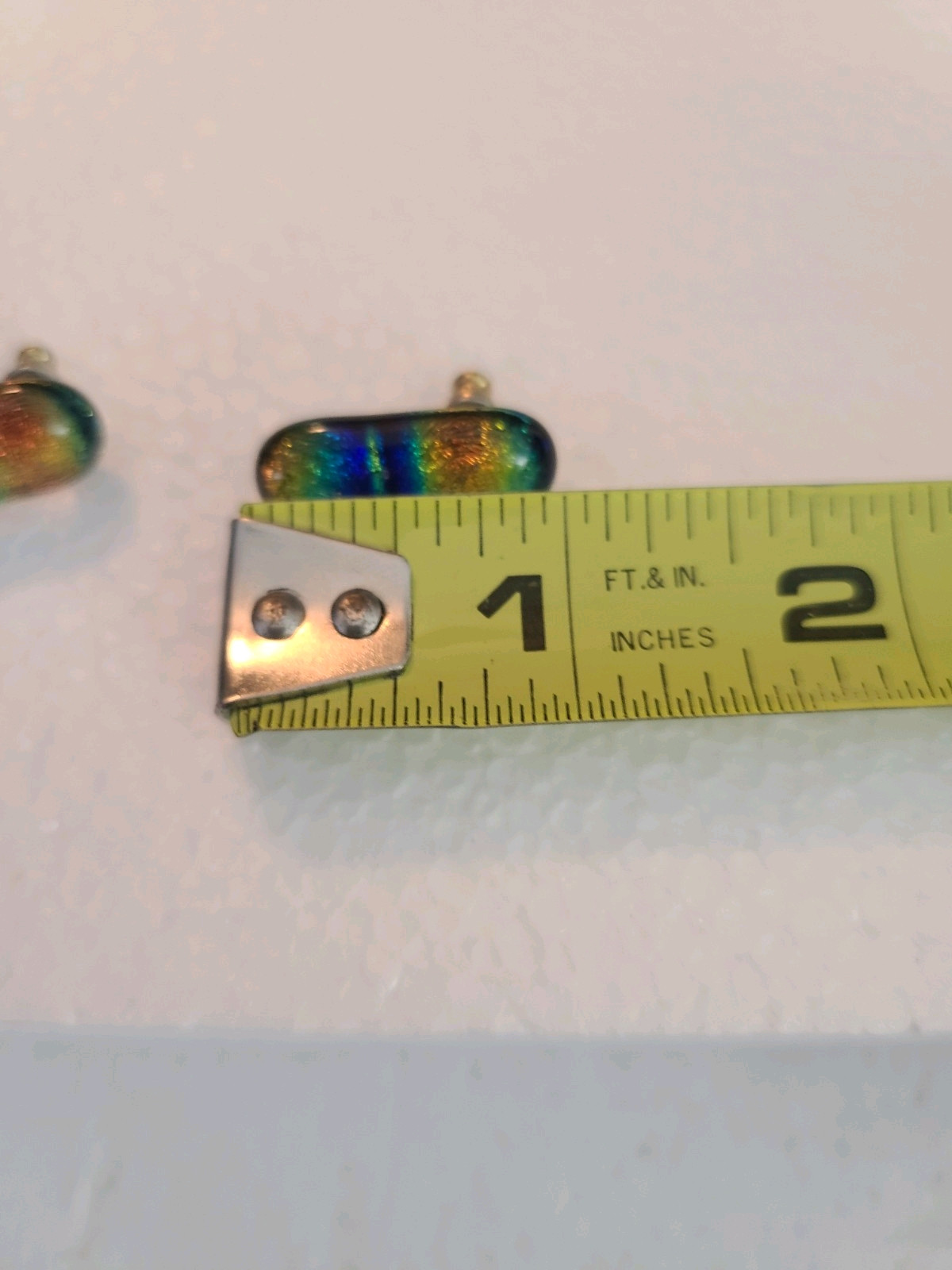 BEAUTY! 🌈 RAINBOW STRIPED DICHROIC ART GLASS PIERCED EARRINGS PRIDE