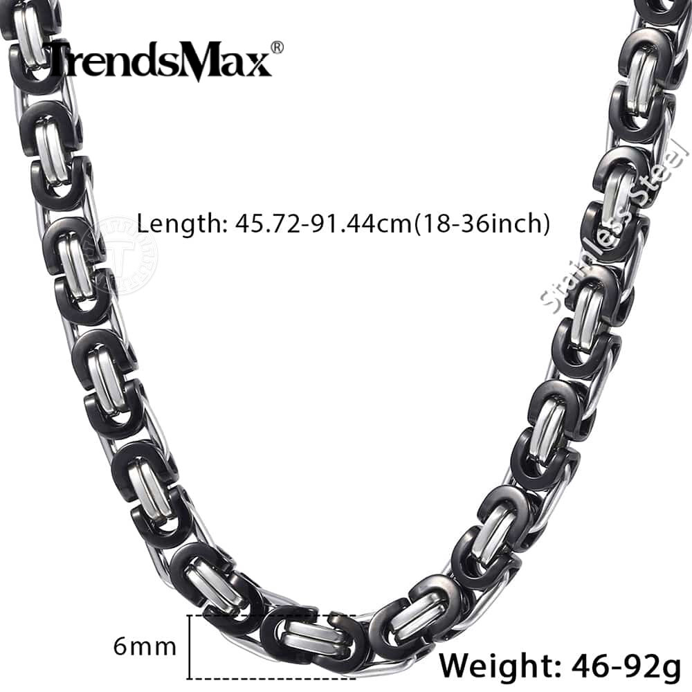 For Men Unisex Chain Black Silver Stainless Steel Flat Byzantine Link Necklaces