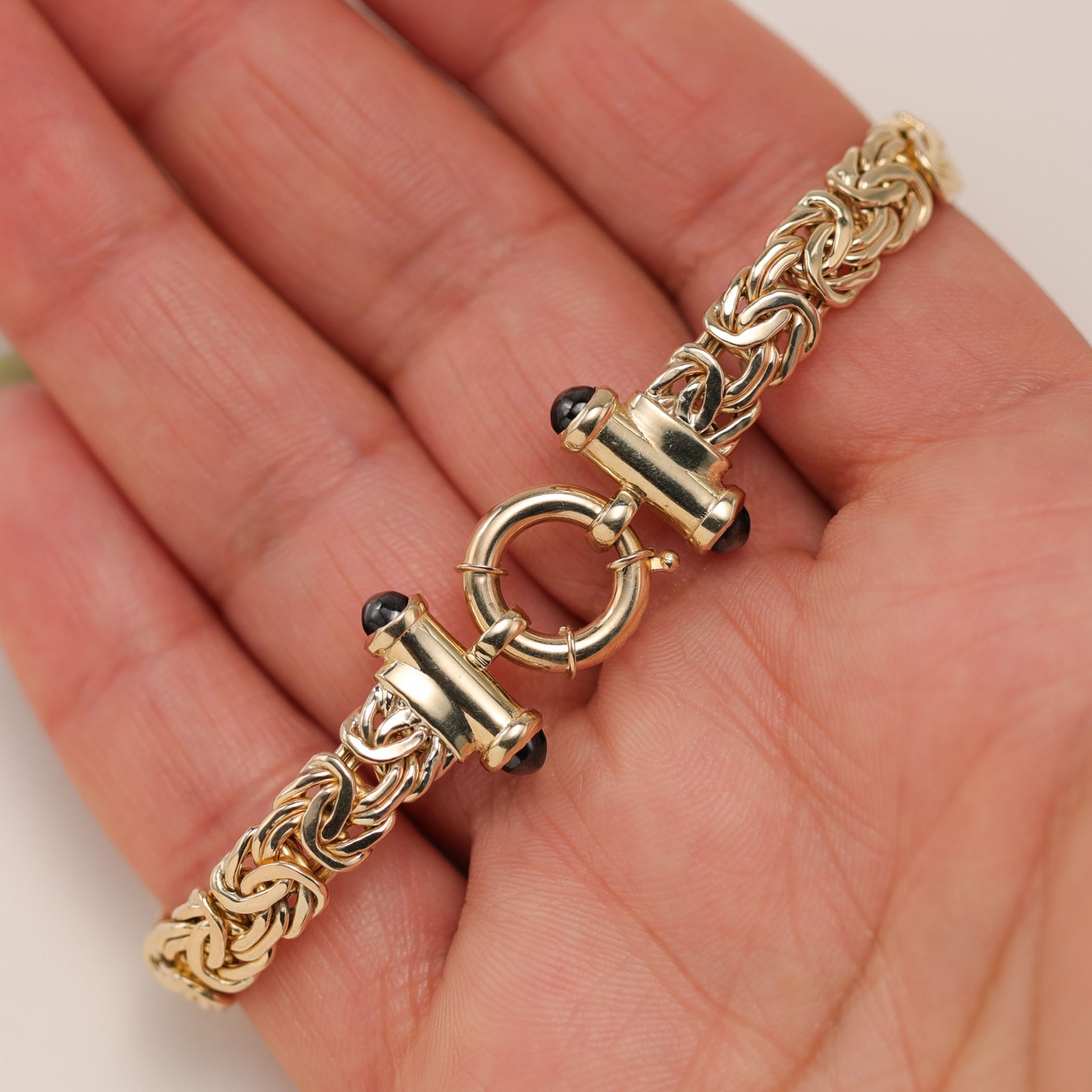 10K GOLD 7mm Classic Dome Byzantine Chain Bracelet Fancy Lock Yellow Gold