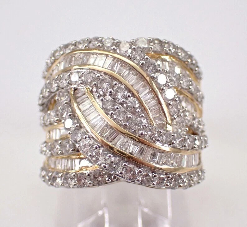 2Ct Round/Baguette Cut Lab Created Diamond Wedding Ring 14K Two-Tone Gold Plated