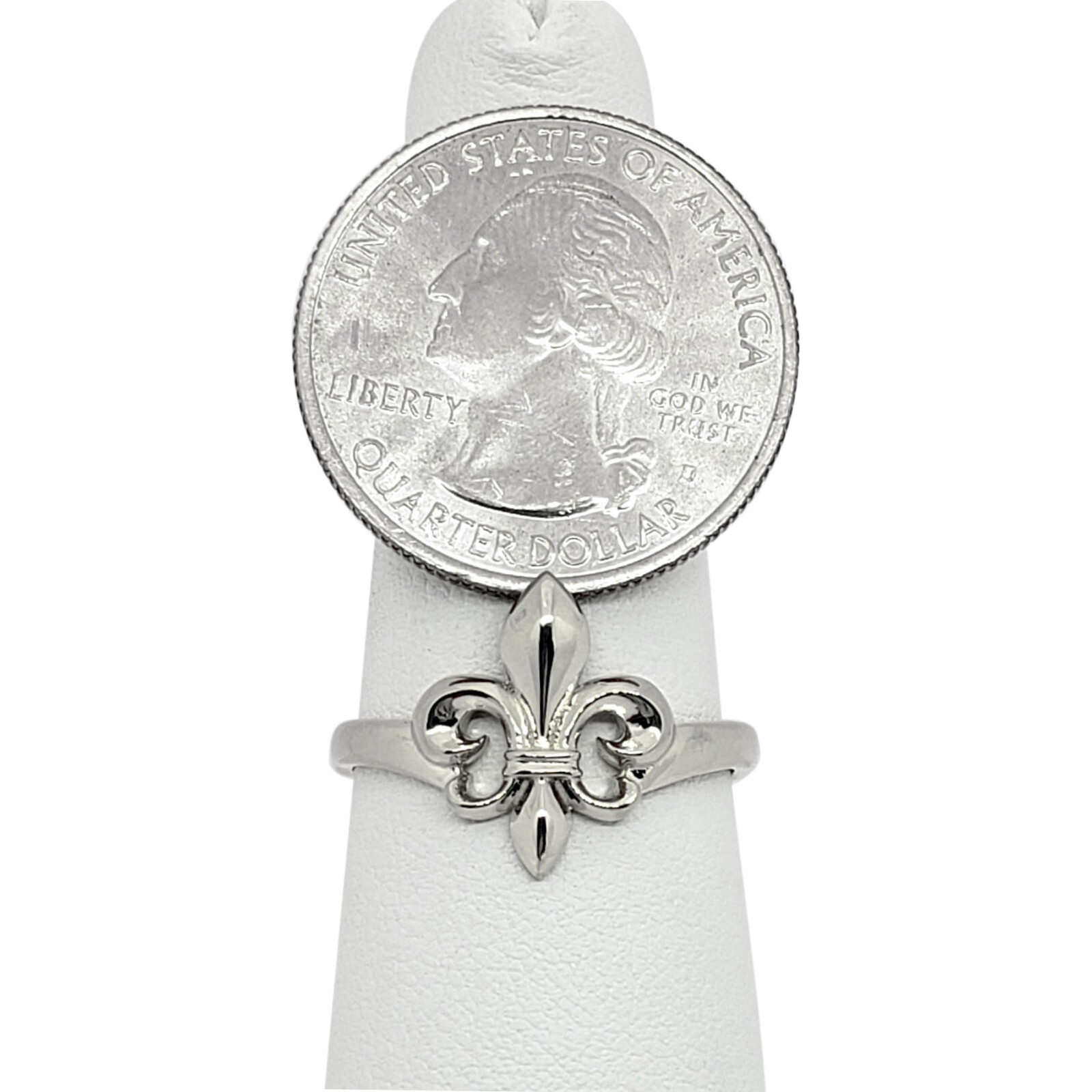 Solid 10K White Gold Fleur de Lis Ring, Sizes 3 – 12, Fleur-de-Lis