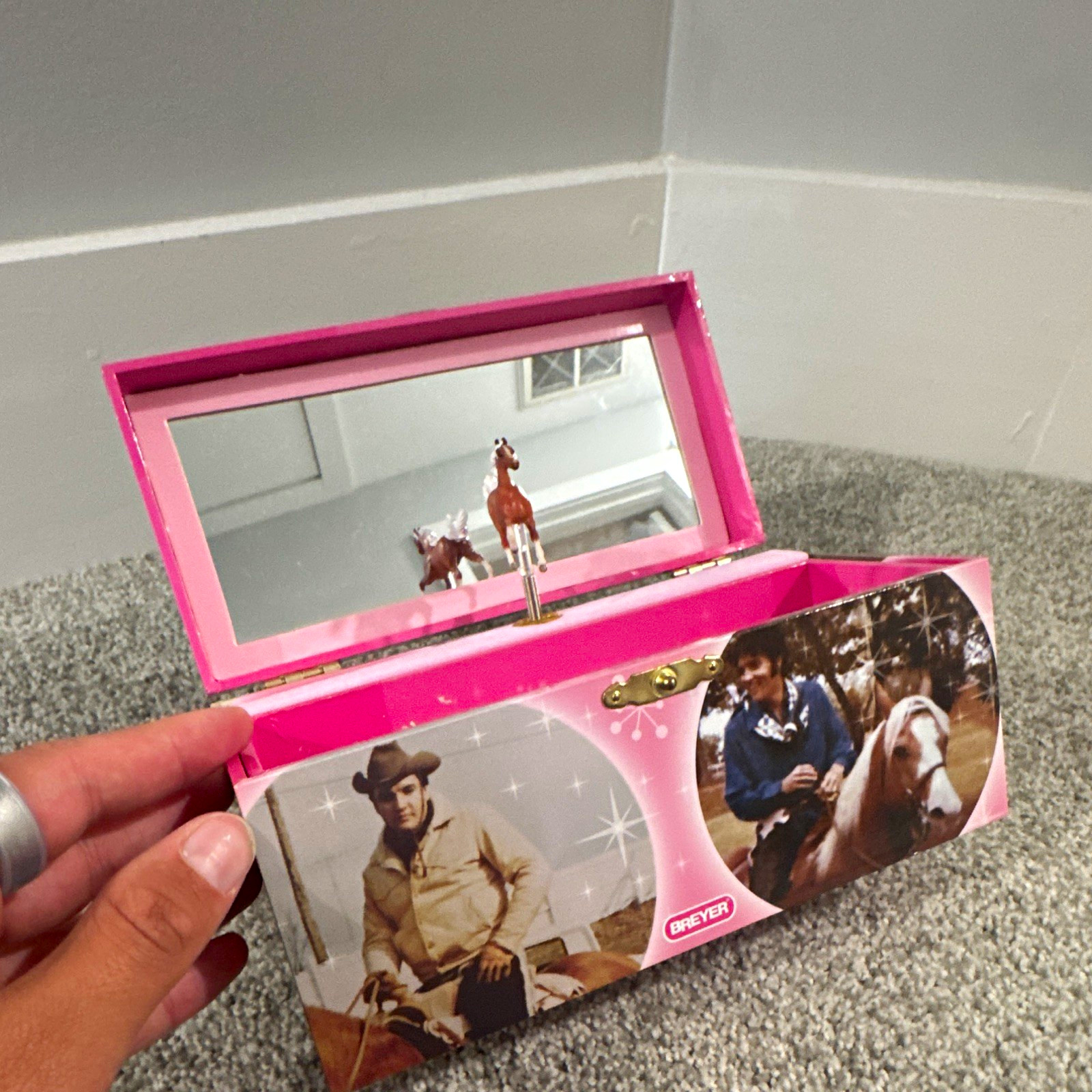 Breyer Elvis Presley Pink Wooden Jewelry Box w Mirror & Drawer, Moving Horse