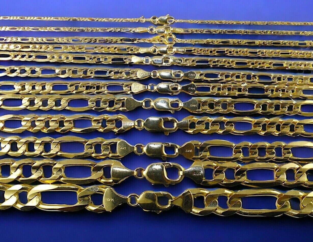 14K Yellow Gold SOLID Figaro Necklace Chain Link Real Gold 1.5mm-12mm 16″-30″