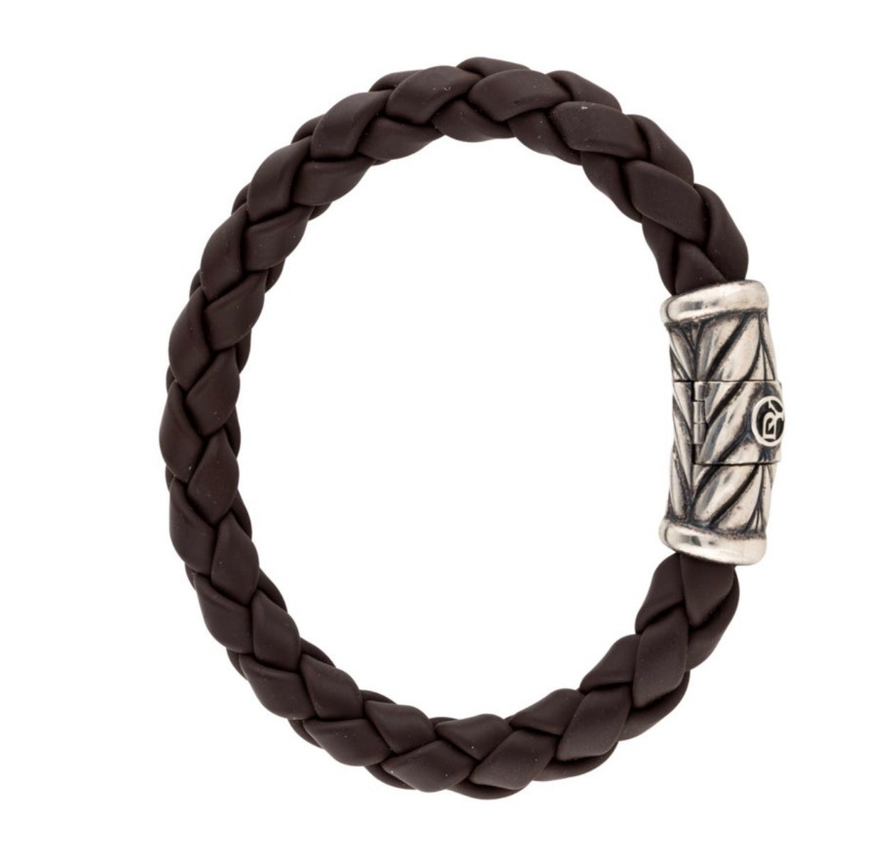 DAVID YURMAN STERLING SILVER 925 BROWN LEATHER BRAIDED CHEVRON BRACELET