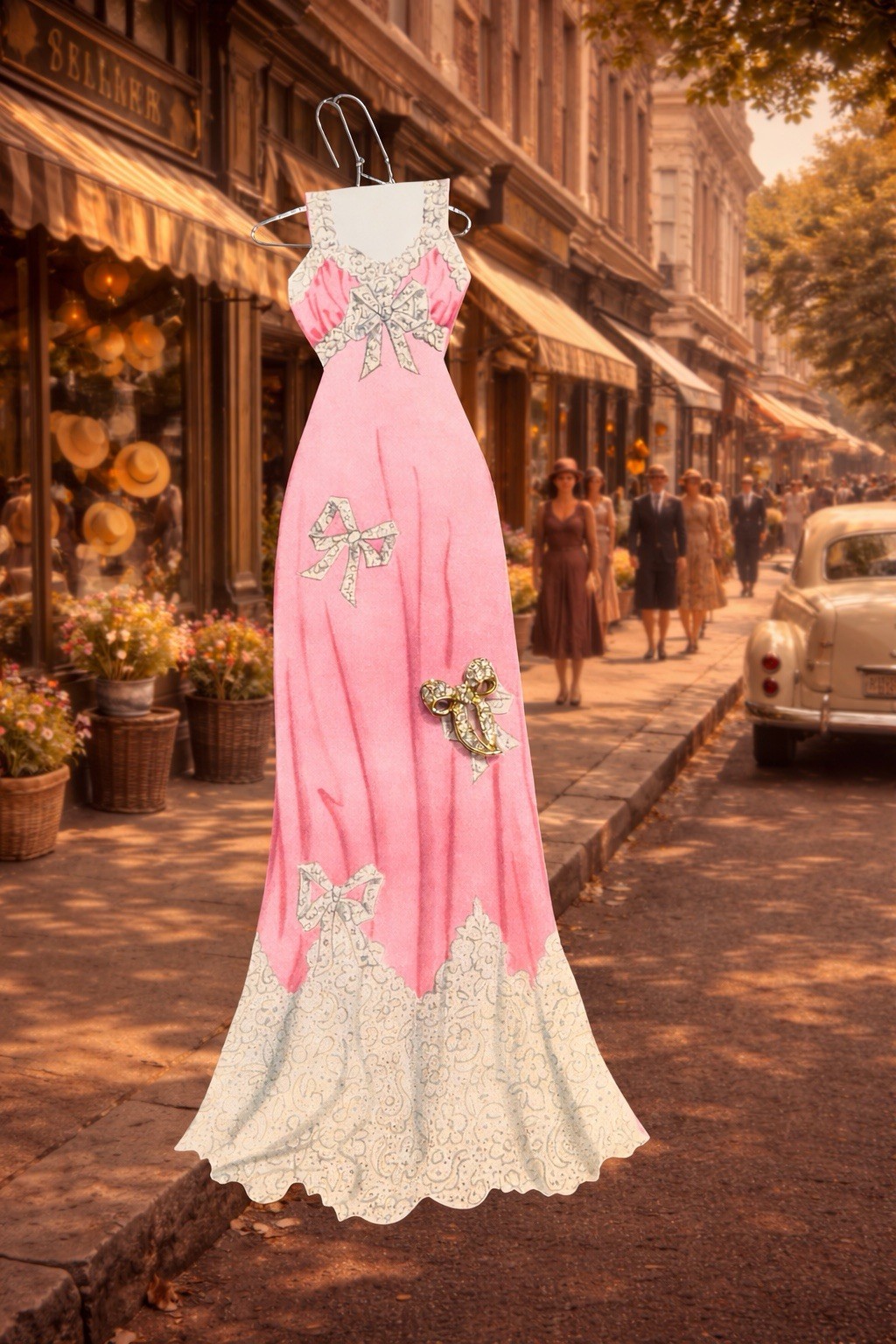 Sophie’s Closet Greeting Card Pink Gown With Gemmed Bow Pin Vintage