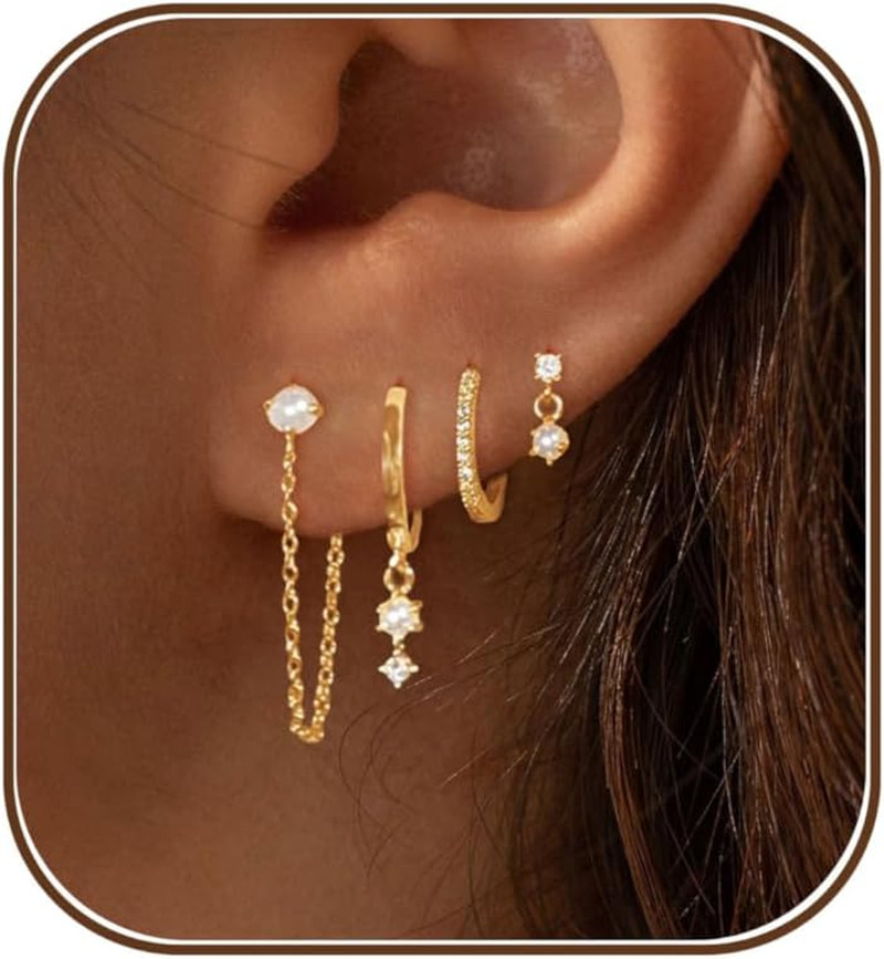 Gold Earrings for Women, 14K Gold Plated Dangle Huggie Earrings for Women Trendy