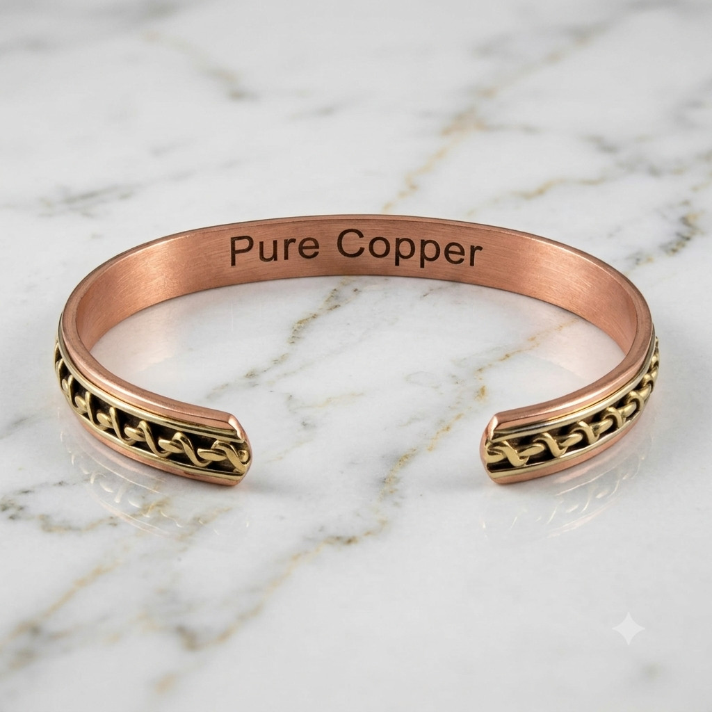 Tri Tone Solid Pure Copper Magnetic Cuff – Arthritis Therapy Bracelet Zig Zag