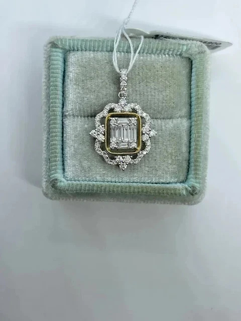2Ct Emerald Cut Moissanite Art Deco Halo Cluster Pendant 14K White Gold Plated