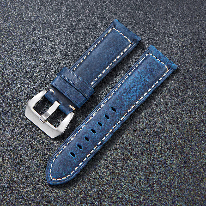High Quality Brushed Genuine Leather Watch Bands Mens Rugged Strap 20/22/24/26mm