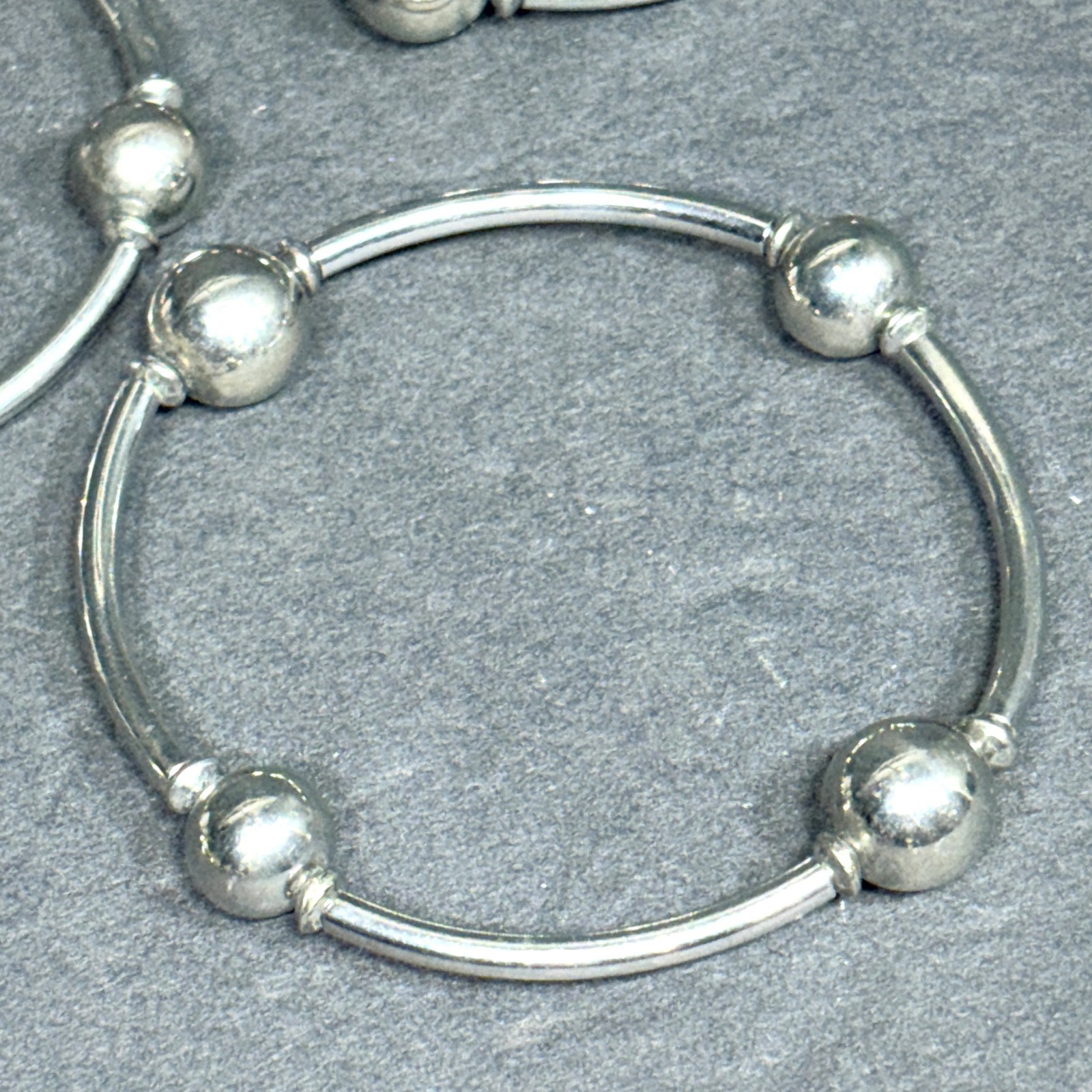 Cookie Lee Silver Tone Bead and Bar Stretch Bracelets Set of 6 Stackable