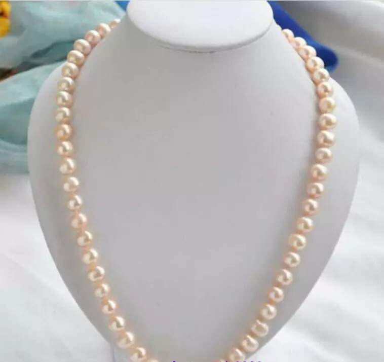 CharmingAAA+7-8mm Natural South Sea Pink Pearl Necklace 14k Gold 16/36 inches